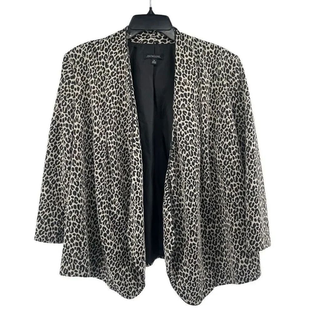 Notations Leopard Print Drape Front Open Blazer Jacket XL Chic Statement Layer